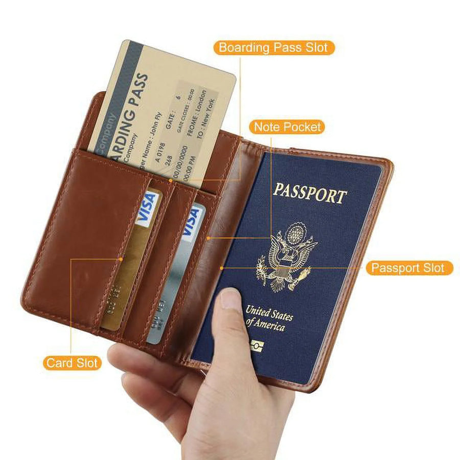 Passport Holder Travel Wallet RFID Blocking Case Cover, Premium PU Leather Passport Holder Travel Wallet Cover RFID Blocking Case (Brown)
