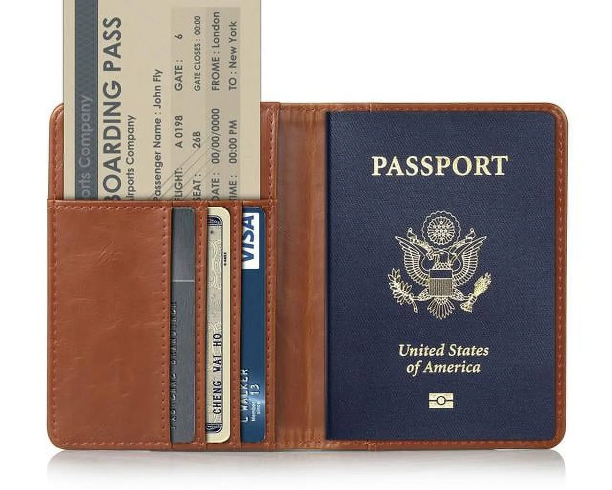 Passport Holder Travel Wallet RFID Blocking Case Cover,  Premium PU Leather Passport Holder Travel Wallet Cover RFID Blocking Case (Brown)