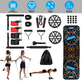 Foldable Multifunctional Push up Board for Men Women, Home Strength Training Equipment Set with Pilates Bar Resistance Band Roller Wheel, Black
