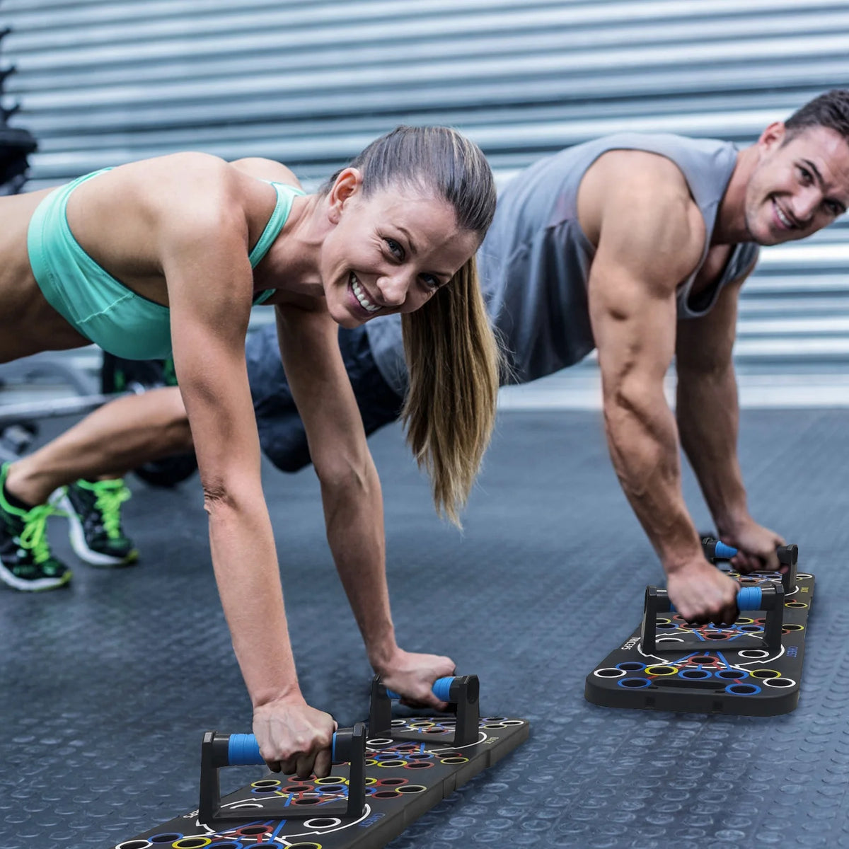 Foldable Multifunctional Push up Board for Men Women, Home Strength Training Equipment Set with Pilates Bar Resistance Band Roller Wheel, Black