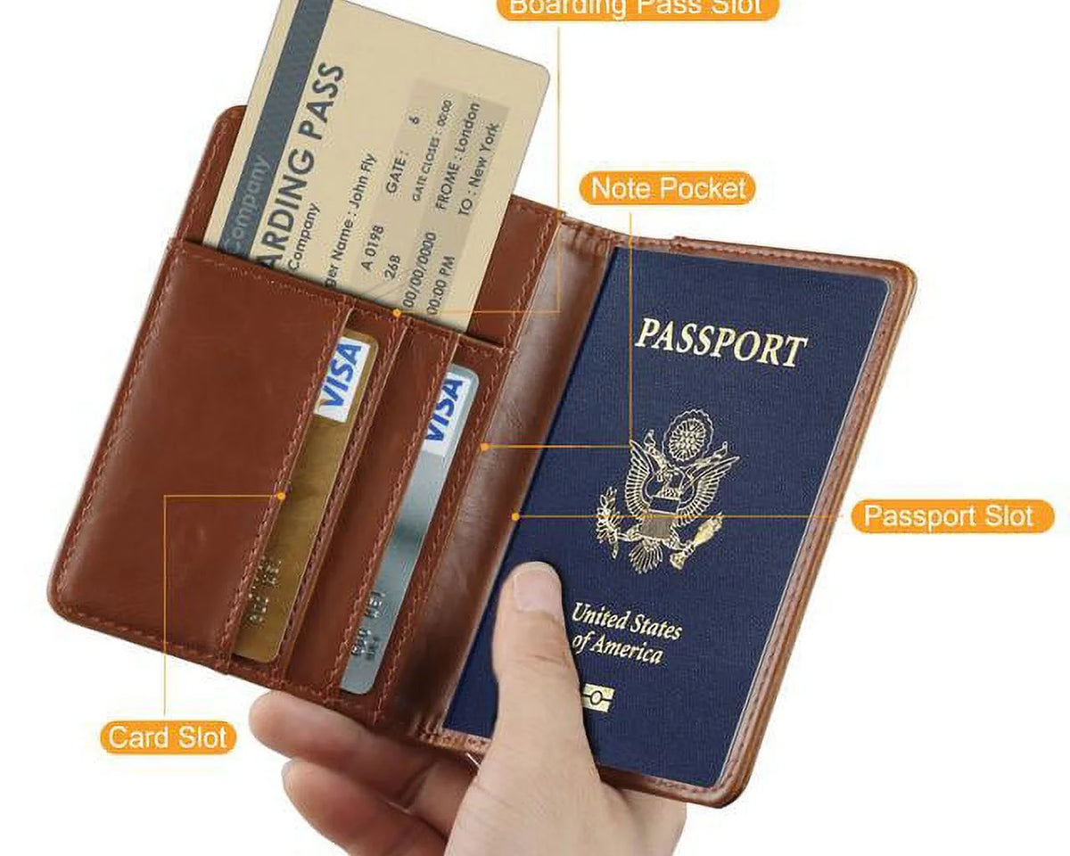 Passport Holder Travel Wallet RFID Blocking Case Cover,  Premium PU Leather Passport Holder Travel Wallet Cover RFID Blocking Case (Brown)